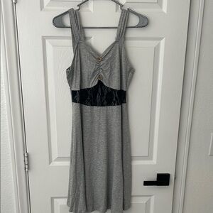 Gray Sleeveless Mini Dress with Lace Detail